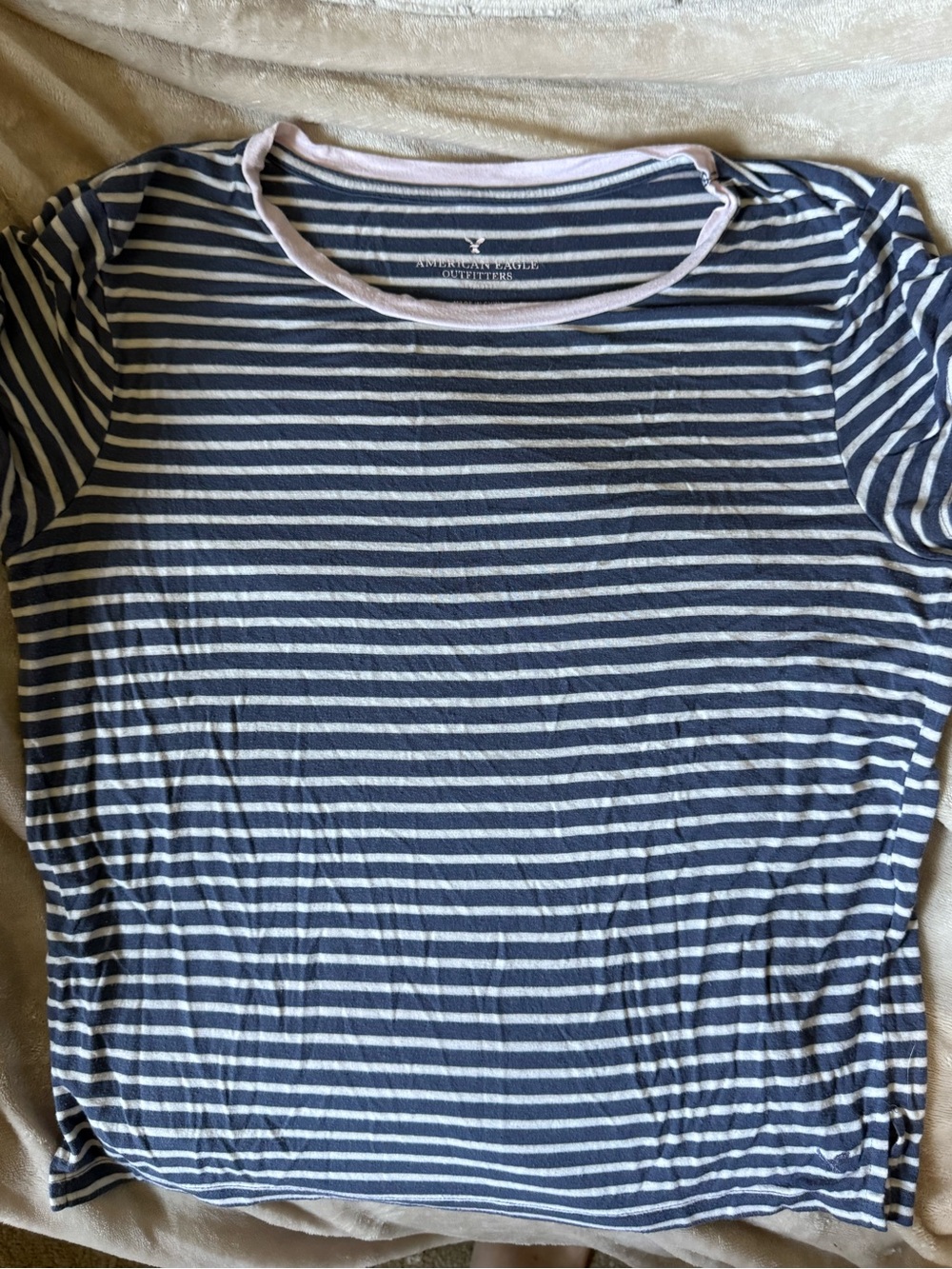 Striped Navy & White Tee with Pink Trim